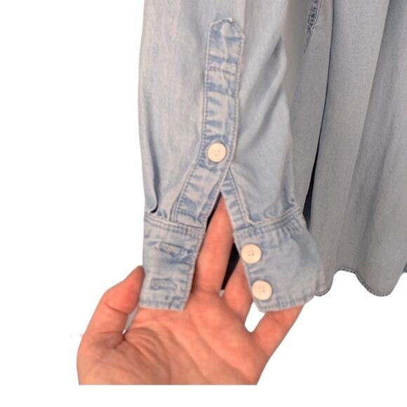 GAP Patch Pocket Shirt Dress XS Chambray Classic Retro Normcore Western Office - Picture 9 of 16